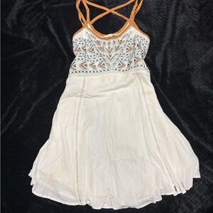 Miss Me|Womens|sundressWhite Aztec Embroidery Boho Criss-Cross Strap#desertvibe